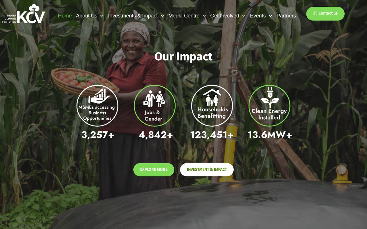 Kenya Climate Ventures (KCV) website preview